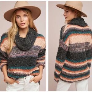 Moth by Anthropologie Italian Wool Earth Tone Striped Turtleneck Sweater